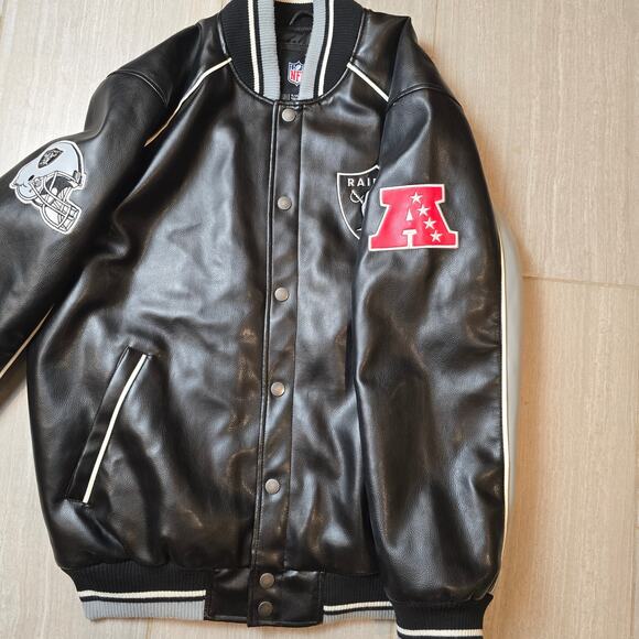 VTG NFL Oakland Raiders Men's Faux Leather Varsity Jacket XL AFC PATCH - Picture 4 of 12